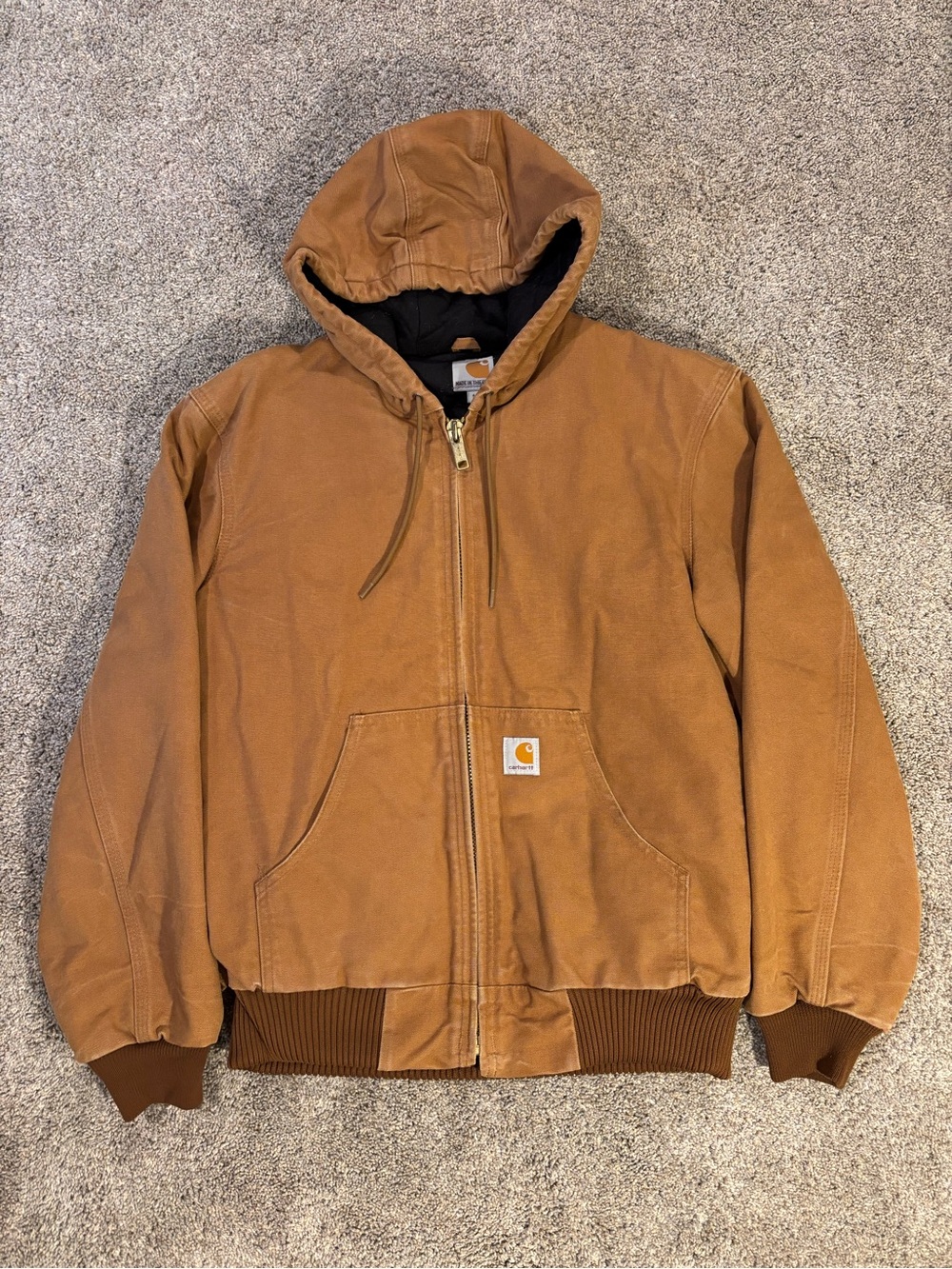 Carhartt Men’s Brown Firm Duck Insulated Full Zip Jacket Hooded Quilt Small
